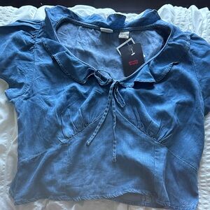 Levi's Blue Tie-Front Blouse